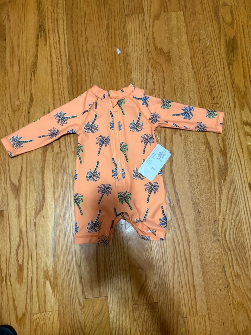 Old Navy Peach Palm-Print Long-Sleeve One-Piece Swimsuit